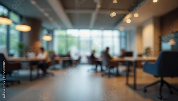 Fototapeta motion blur background of modern office interior design contemporary workspace for creative business defocus long exposure shake jerk