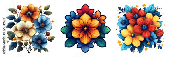 Obraz Colorful Floral Illustrations on Transparent Background