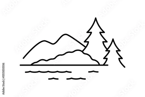 Obraz Lake, line icon. Outdoor, landscape, tourism, resting on a nature. Linear illustration, editable strokes, outline pictogram