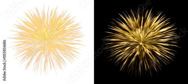 Fototapeta Golden fireworks burst isolate on transparent and black background, cutout, png