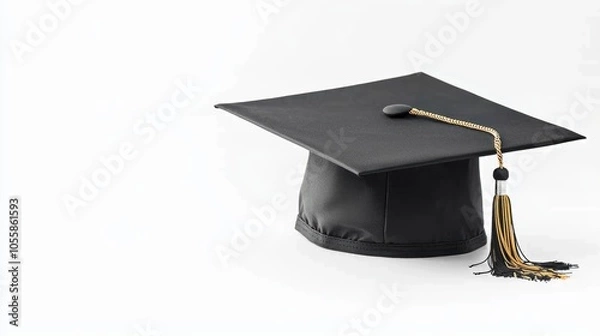Fototapeta Elegant Black Graduation Cap on White Background