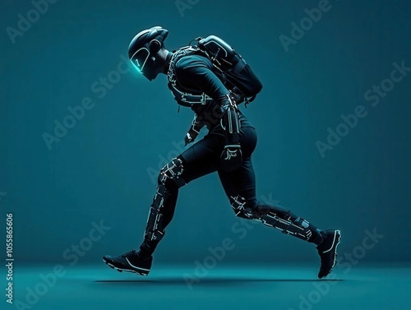 Fototapeta Athlete wearing exoskeleton for performance enhancement, futuristic sports technology