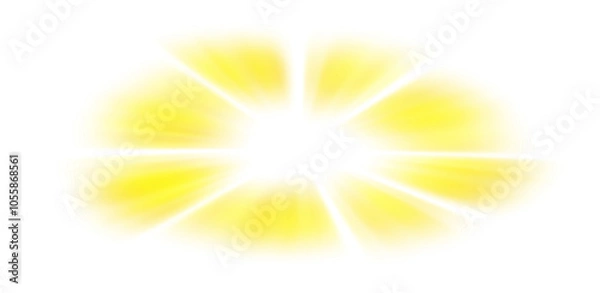 Fototapeta Yellow rays with a little soft gradient effect, soft rays from the center, isolated on a transparent background. Convenient for transformation into a circle. Lighting for a dark background. 