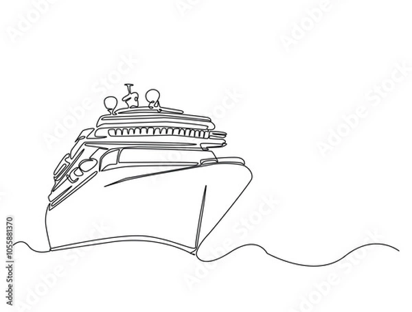 Fototapeta Continuous one line drawing of cruise ship tourism transportation. Cruise ship single line art vector illustration. Editable vector.