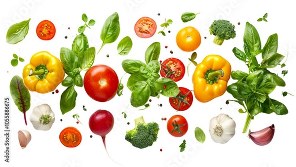 Fototapeta A colorful medley of fresh vegetables artfully arranged Isolated on a transparent background