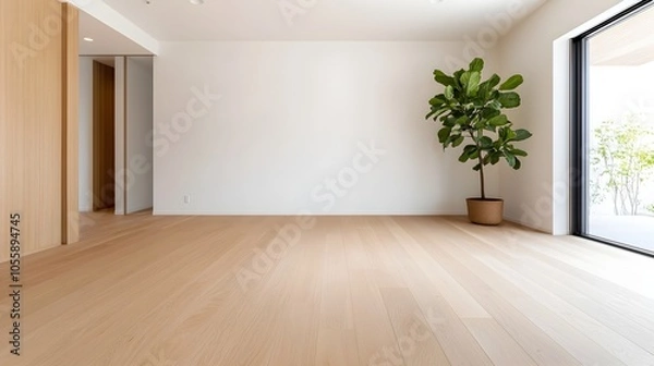 Fototapeta Elegant and Tranquil Minimalist Japandi Inspired Living Room Design Featuring Natural Materials Soft Neutral Colors and an Open Calming Atmosphere