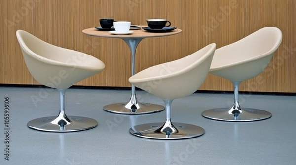 Fototapeta Stylish Modern Chairs and Table in Minimalist Setting