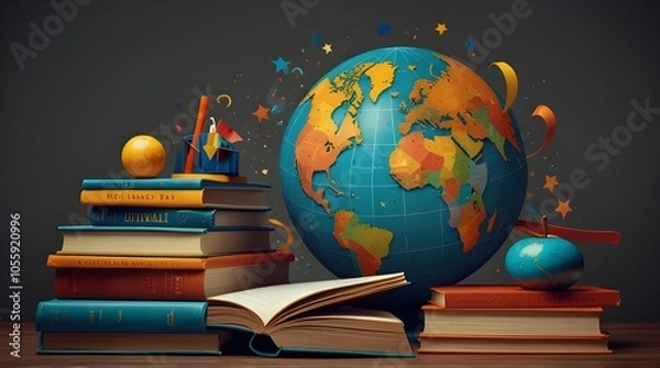 Fototapeta International literacy day . It shows the importance of knowledge and education. generative.ai