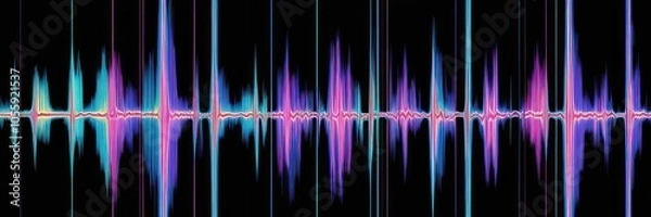 Fototapeta Music abstract concept illustration, colorful sound wave. Website banner, wide