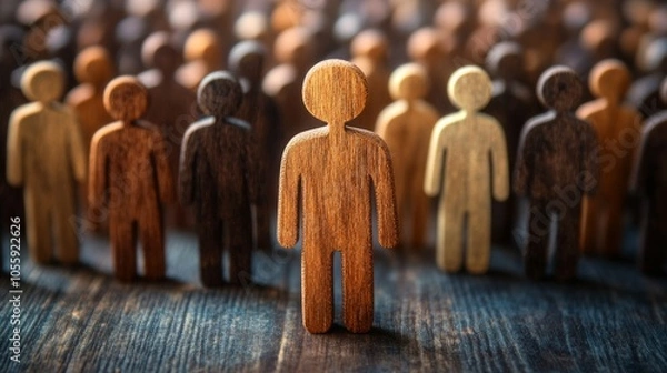 Fototapeta A conceptual photo of a human figure icon in a group of divers people standing out, symbolizing recruitment or talent selection