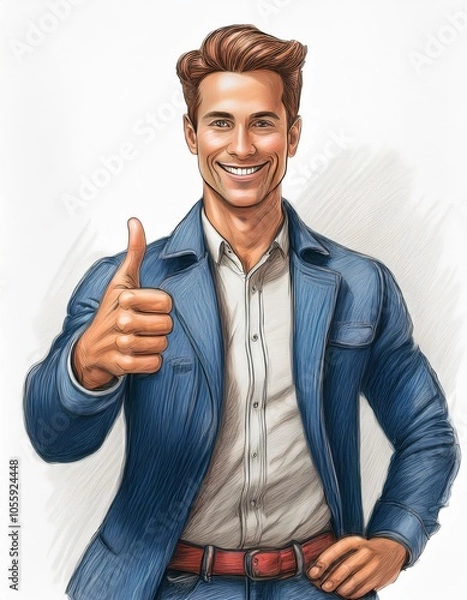 Fototapeta Image of a happy businessman with a thumbs up, expressing satisfaction, endorsement, and achievement in the corporate world