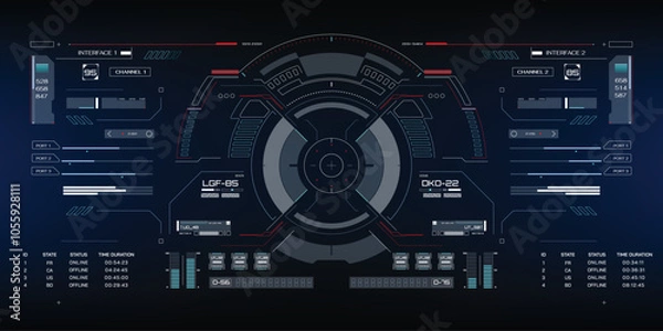Fototapeta HUD Futuristic Interface Screen Design Element. Game UI Technology Virtual Reality View Display Object Vector.
