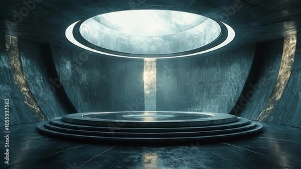 Fototapeta High-tech circular booth, product display scene