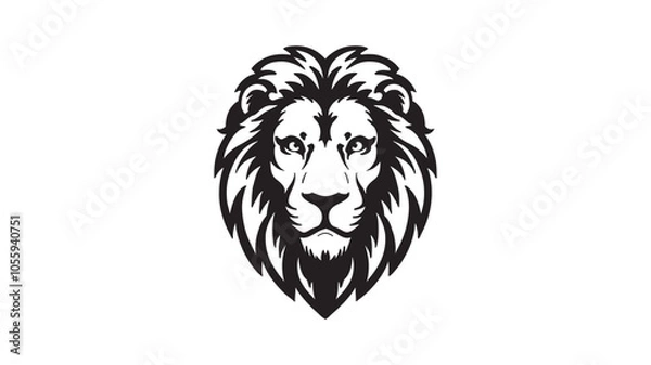 Obraz Majestic Lion Head Vector Illustration in Black and White illustration 