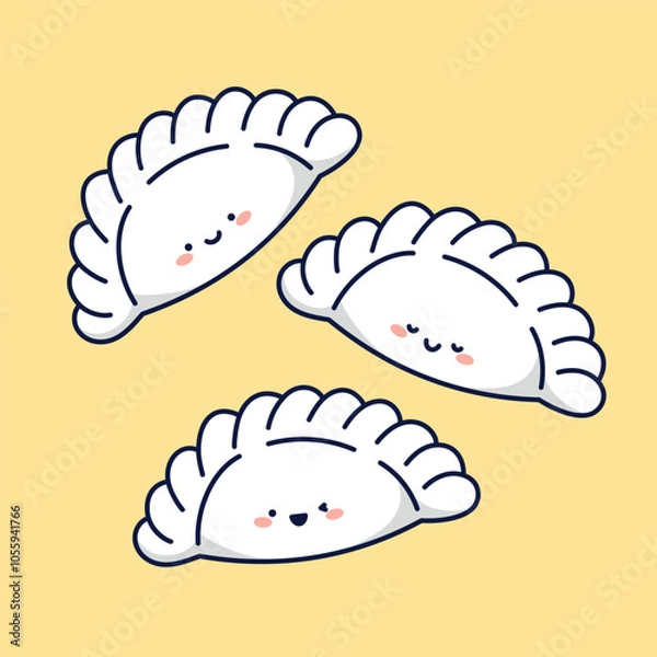 Obraz Vector set of cute kawaii dumplings characters on yellow background