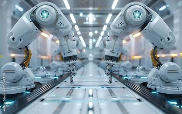 Fototapeta Industrial Robotic Arms in Action