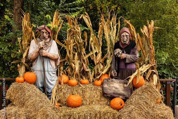 Obraz Scary looking scarecrow in autumn decoration