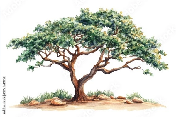 Fototapeta Aromatic Frankincense Essential Oil. Watercolor Illustration of Tree Resin Extract for Aromatherapy and Wellness