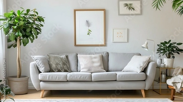 Fototapeta Modern Interior of Stylish Living Room ,Wall Mock Up, Frame , Poster with Beautiful Background, 3d render