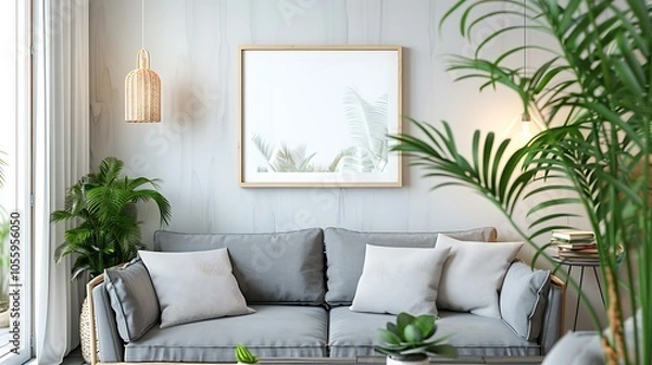 Fototapeta Modern Interior of Stylish Living Room ,Wall Mock Up, Frame , Poster with Beautiful Background, 3d render