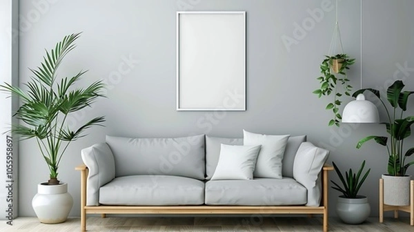 Fototapeta Modern Interior of Stylish Living Room ,Wall Mock Up, Frame , Poster with Beautiful Background, 3d render