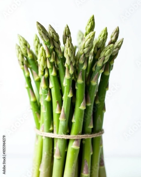 Fototapeta Close-up of a fresh asparagus bundle tied with twine, showcasing its vibrant green color and tender tips.
