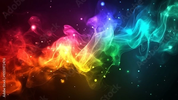 Fototapeta Colorful abstract smoke with glowing particles and sparks against a dark background