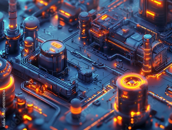 Obraz Futuristic Circuit Board with Glowing Neon Elements