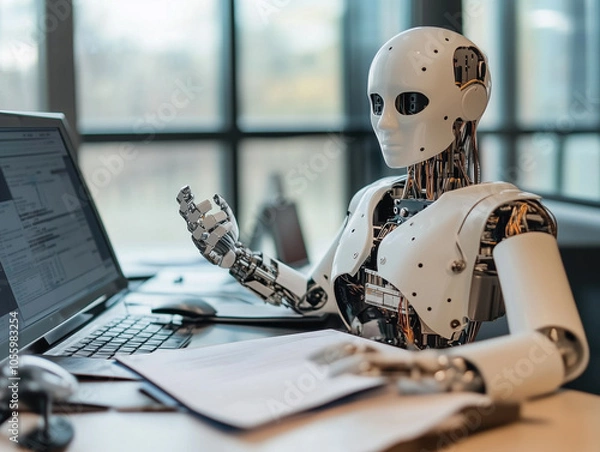 Obraz uturistic Robot Engaging with Technology in Modern Office