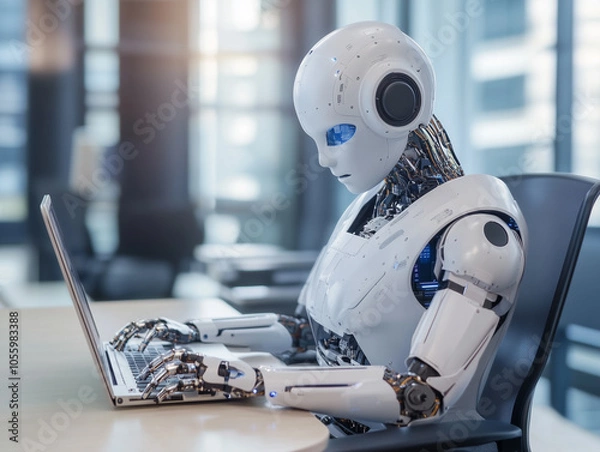 Obraz uturistic Robot Engaging with Technology in Modern Office