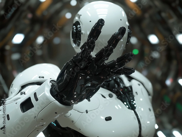 Obraz Close-Up of Futuristic Robots with Illuminated Lenses
