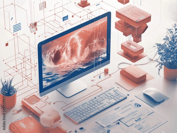 Obraz Futuristic Artificial Intelligence Concept with Laptop and Brain Illustration