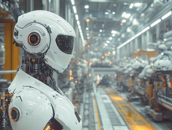 Obraz Futuristic Robot in High-Tech Manufacturing Facility