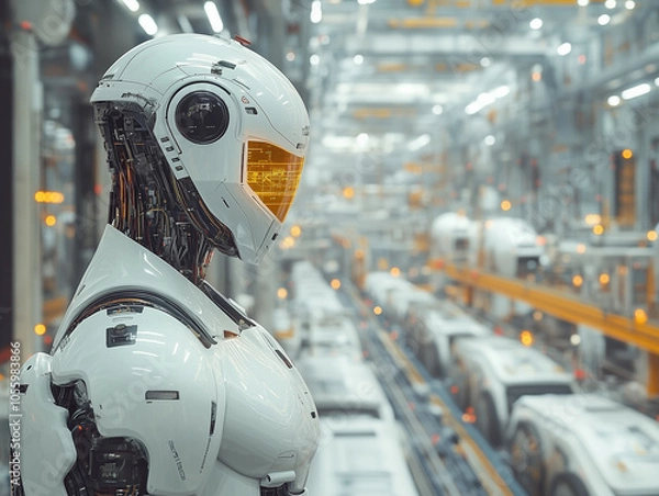 Obraz Futuristic Robot in High-Tech Manufacturing Facility