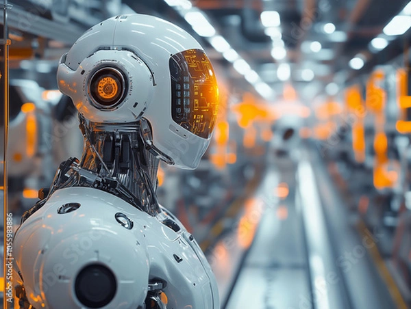 Obraz Futuristic Robot in High-Tech Manufacturing Facility