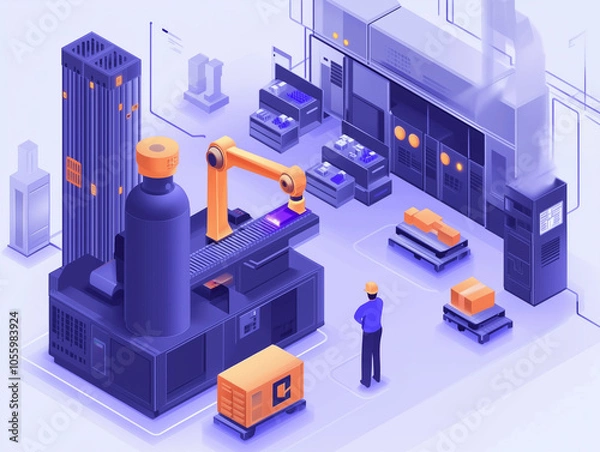 Obraz Modern Industrial Factory with Robotic Arm and Packaging Process