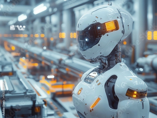 Obraz Futuristic Robot in High-Tech Manufacturing Facility