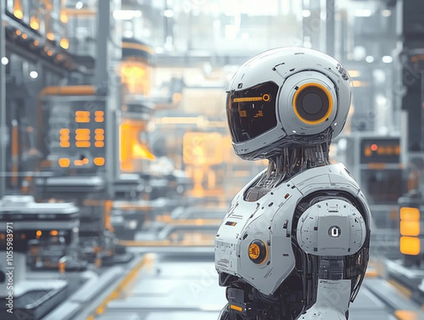 Obraz Futuristic Robot in High-Tech Manufacturing Facility
