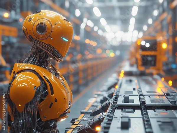 Obraz Futuristic Robot in High-Tech Manufacturing Facility