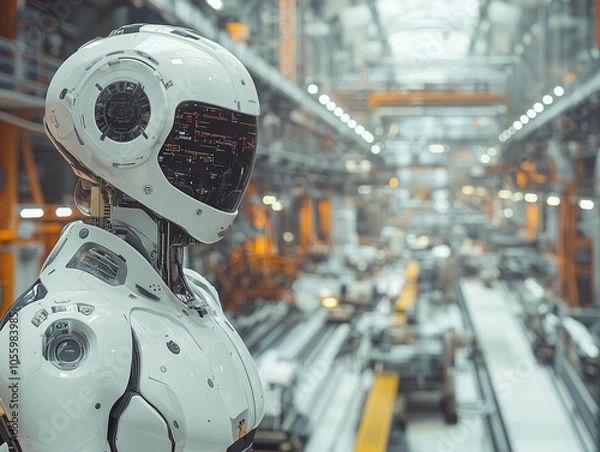 Obraz Futuristic Robot in High-Tech Manufacturing Facility