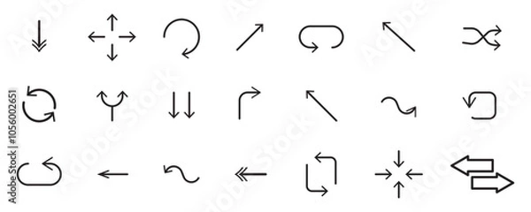 Obraz Linear arrows icon pack with thin line right, minimize, turn, and refresh arrows
