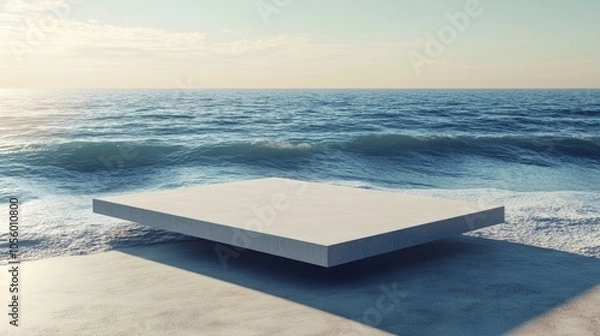 Fototapeta 3d rendered empty podium over the ocean