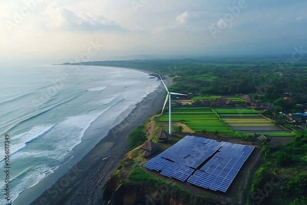 Fototapeta Seashore Of Varkala Beach Covered With Green Trees And Buildings. Varkala Is A Town In The South Indian State Of Kerala. It’s On The Arabian Sea And Known For Varkala Beach, Backed By Palm-covered Red