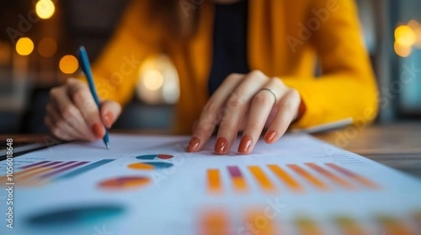 Fototapeta Hand writing data analysis on financial chart