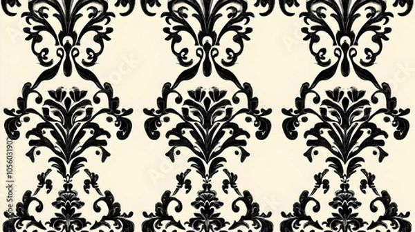 Fototapeta A decorative black and white damask pattern on a light background.