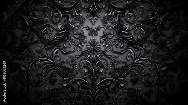 Fototapeta A detailed black ornate pattern with a textured, elegant design.