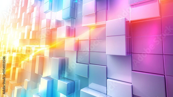 Obraz Colorful Abstract Cubes Illuminated by Vibrant Light Creating a Dynamic Visual Experience