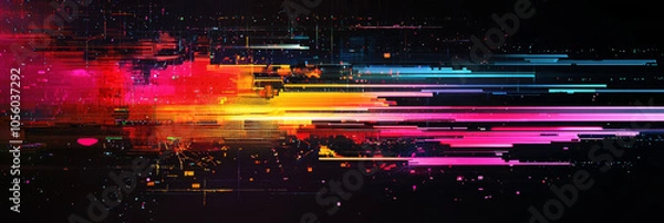 Fototapeta glitch effect with fragmented shapes and neon distortions
