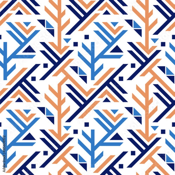 Fototapeta Geometric seamless pattern. Abstract background in tribal style. Ornament with colorful geometric shapes. Repeating texture. Vector illustration. Design for paper, wallpaper, fabric.