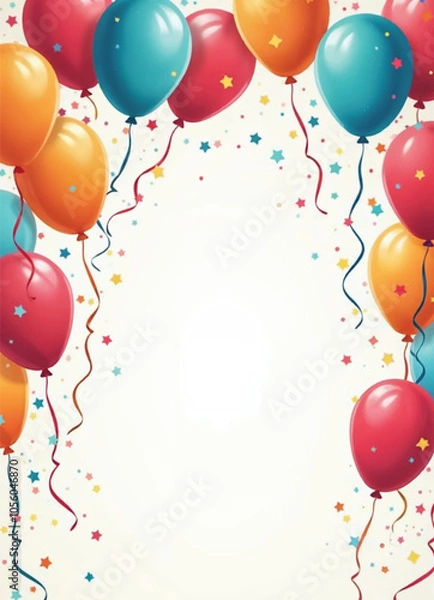 Obraz vector of colorful balloons with colorful confetti and streamers with stars on white background